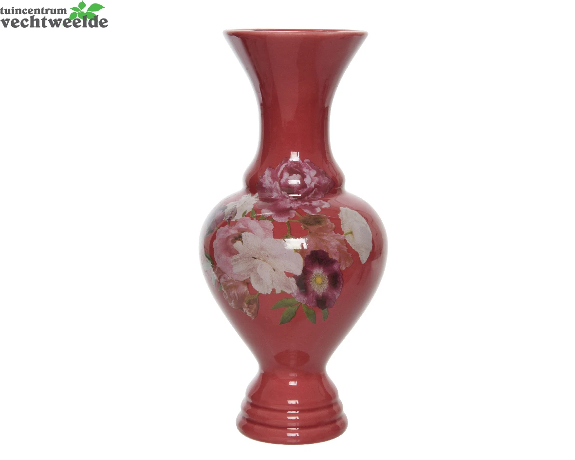 Decoris Vaas Porselein L12b12h25cm Bordeaux - Afbeelding 2